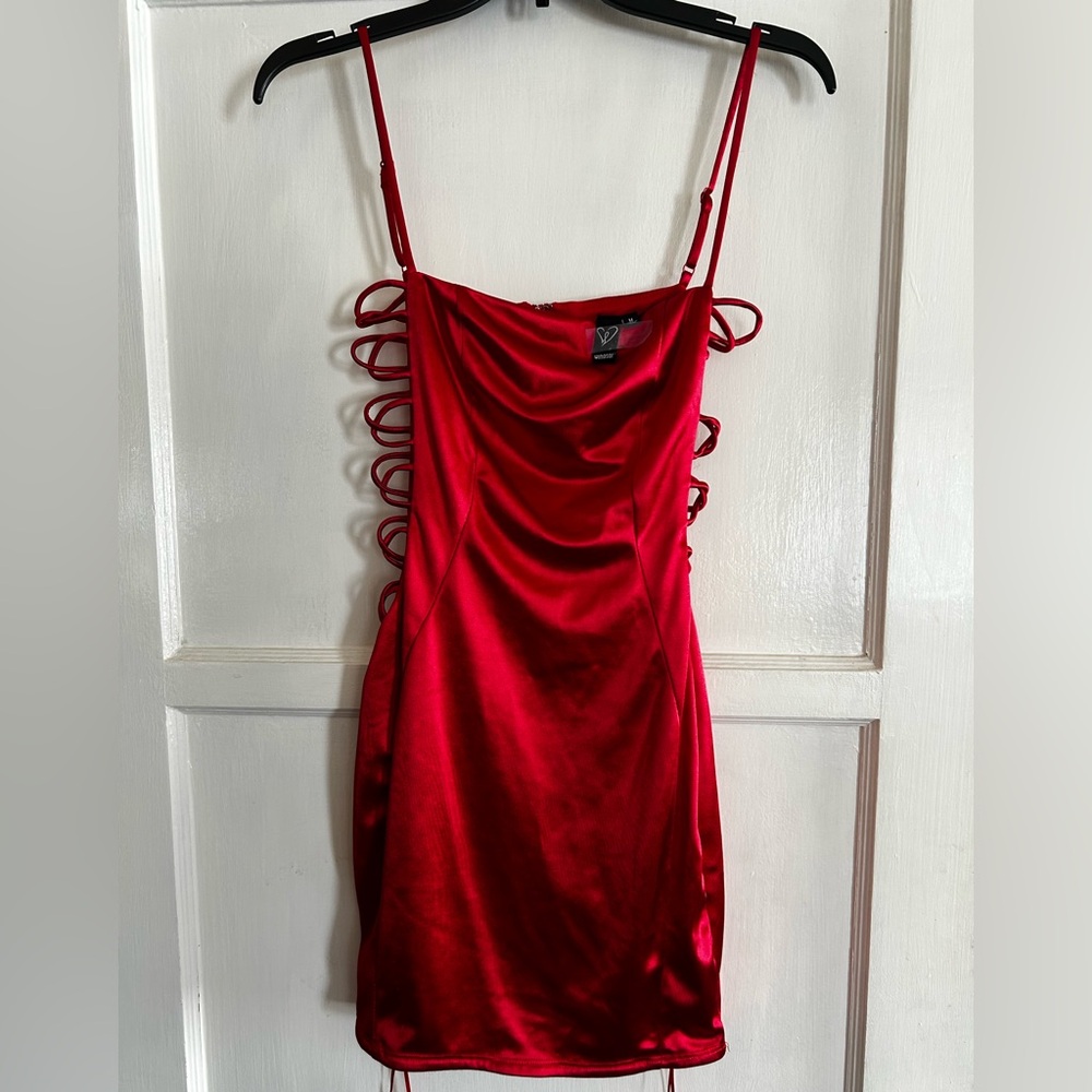 Windsor Scarlet Satin Dress with Strappy Sides